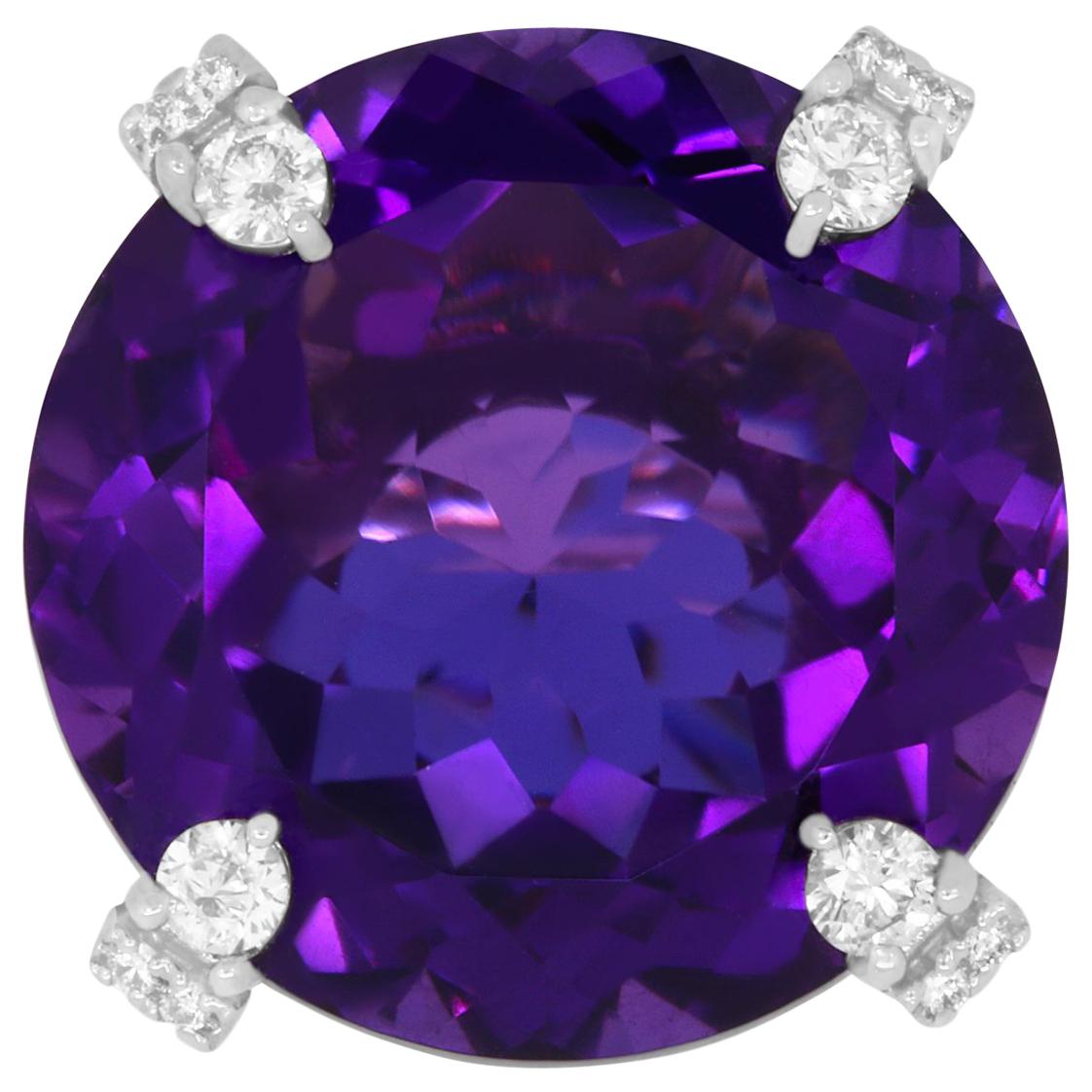 25.93 Carat Round Amethyst and Diamond Ring