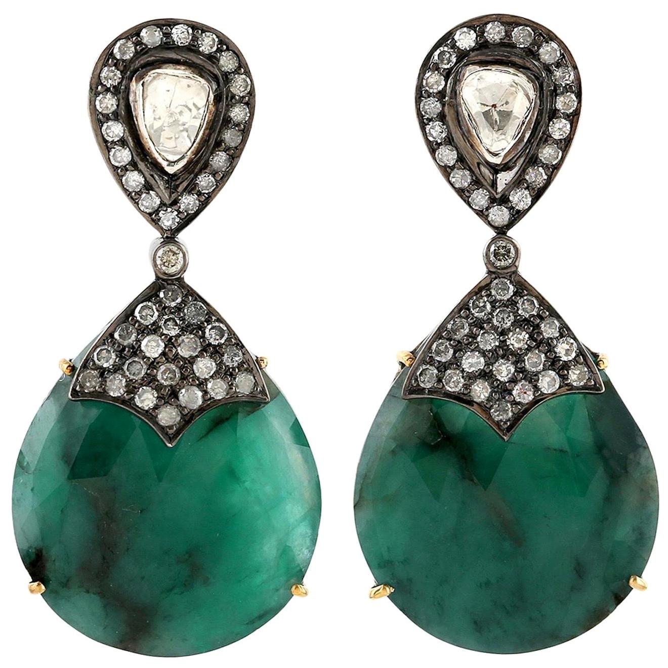 25.95 Carat Emerald Diamond Earrings For Sale