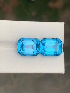 25.95 Carat Natural Loose Swiss Blue Topaz Pair Emerald Shape Gemstone