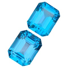 25.95 Carat Natural Loose Swiss Blue Topaz Pair Emerald Shape Gemstone