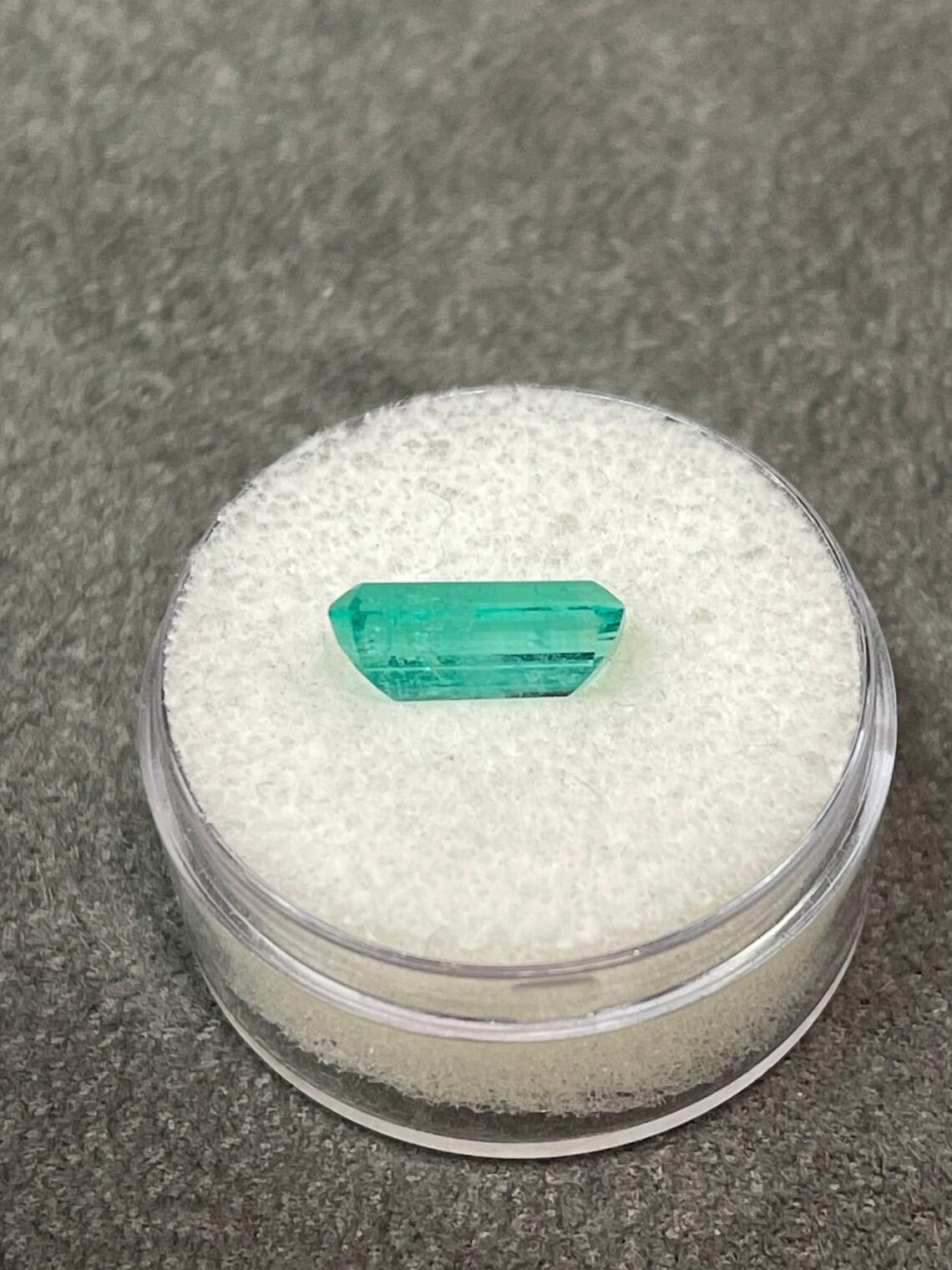 Women's or Men's 2.59ct Light Bluish Green Elongated Emerald Cut Colombian Gem Genuine May For Sale