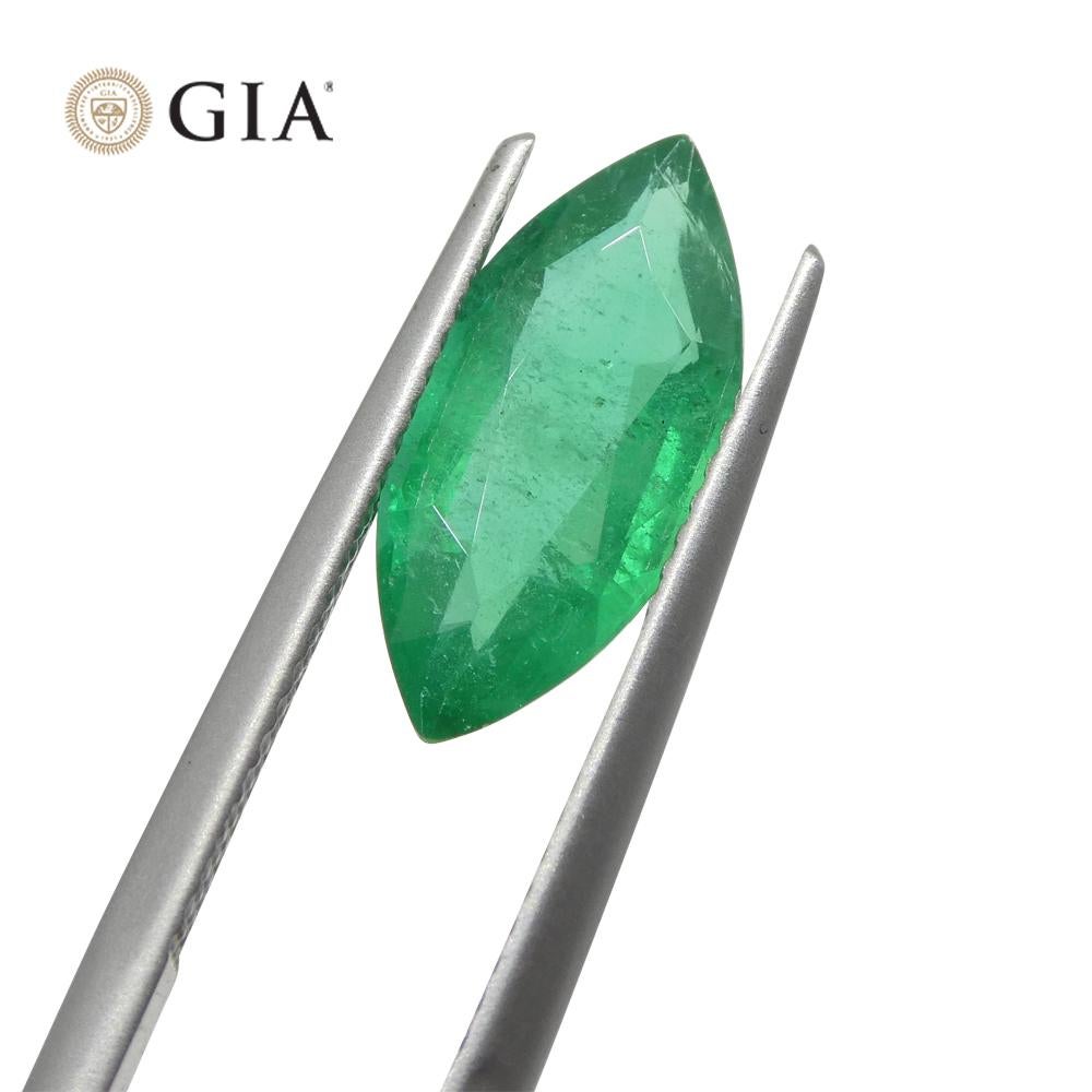 Brilliant Cut 2.59ct Marquise Green Emerald GIA Certified Zambia F1/Minor  For Sale