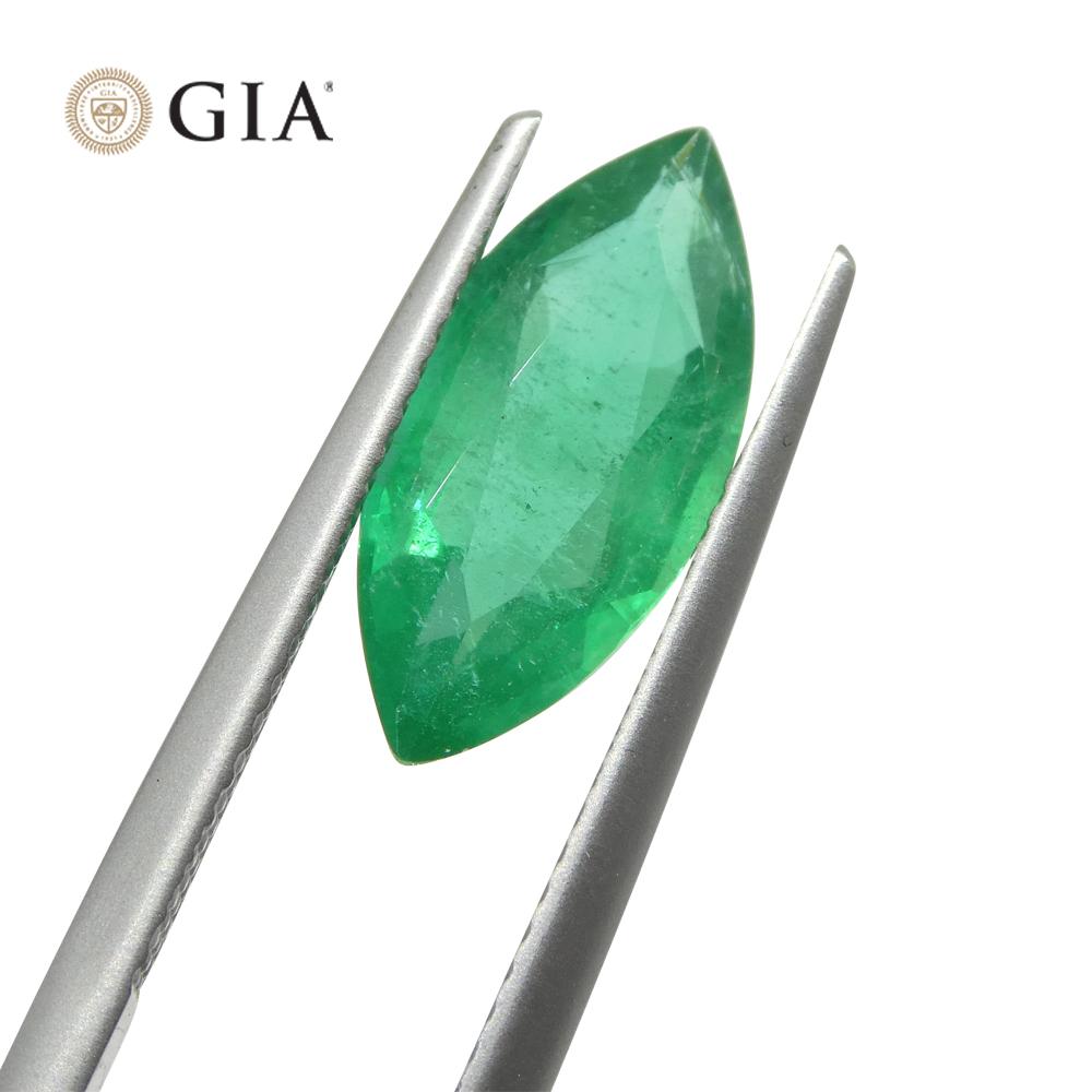 Women's or Men's 2.59ct Marquise Green Emerald GIA Certified Zambia F1/Minor  For Sale