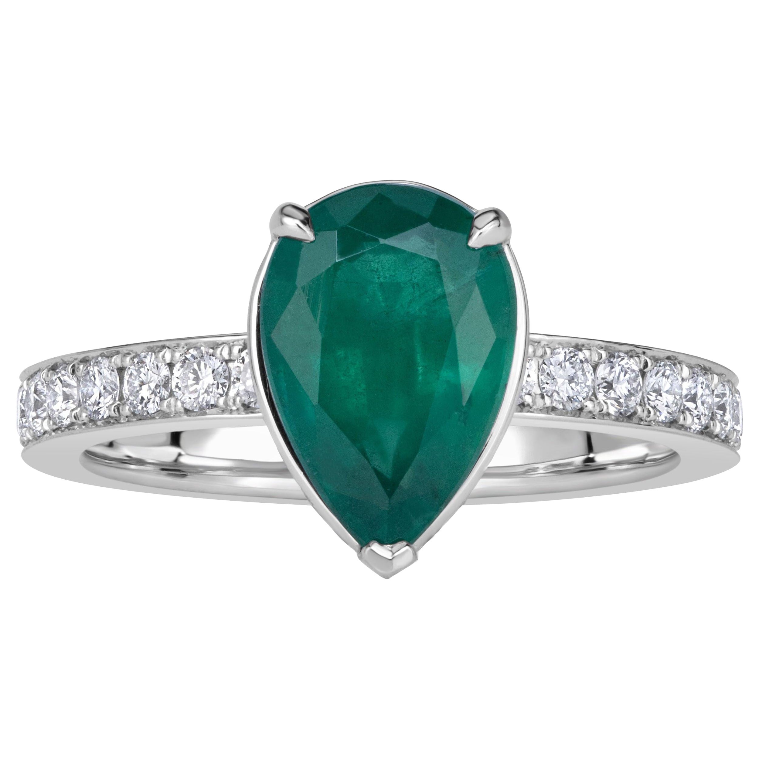 2.59ct Pear Shaped Green Emerald Engagement Ring