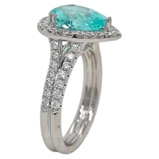 2.59ct Pear Vivid Copper-bearing Neon Blue Paraiba Tourmaline Ring 18k Gold