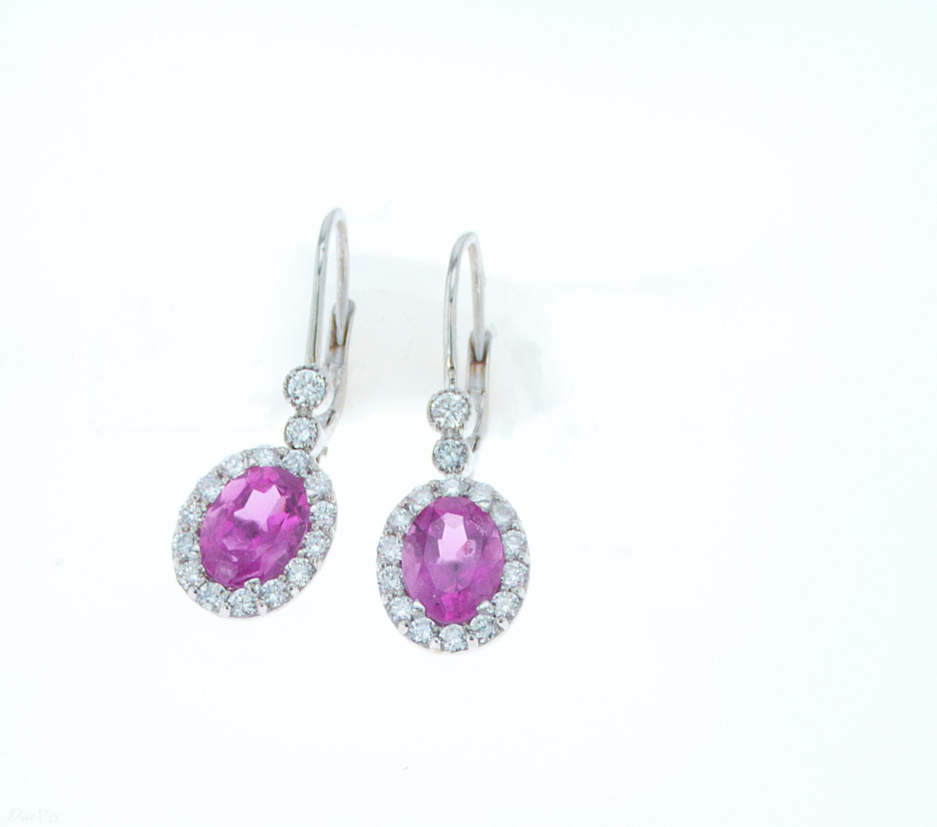 2.59 Carat TW Pink Tourmaline Earrings with Diamond Borders In New Condition For Sale In New York, NY