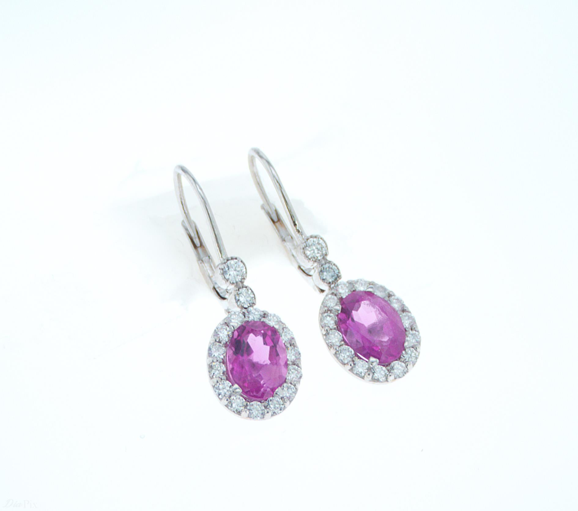 2.59 Carat TW Pink Tourmaline Earrings with Diamond Borders For Sale 1