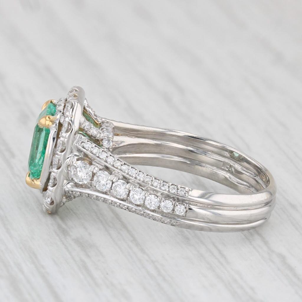 Gemstone Information:
- Natural Emerald -
Carats - 1.74ct 
Cut - Octagonal Step Cut
Color - Green
GIA - 5212663371

- Natural Diamonds-
Total Carats - 0.85ctw 
Cut - Round Brilliant 
Color - F - H
Clarity - VS2 - SI1

Metal: 18k White Gold, Yellow