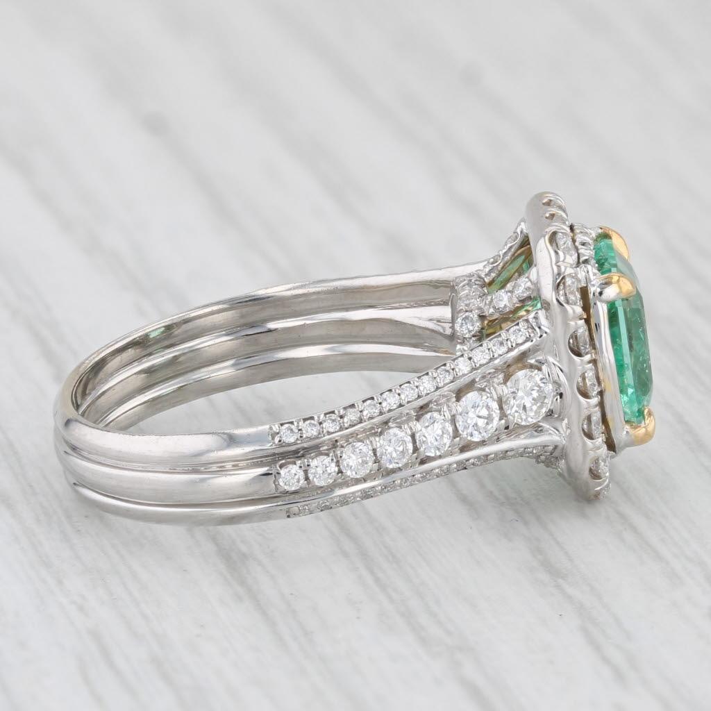 Women's or Men's 2.59ctw Emerald Diamond Halo Engagement Ring 18k White Gold Size 6 GIA For Sale