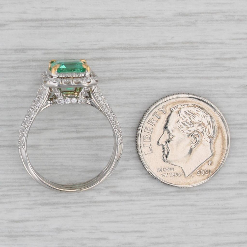 2.59ctw Emerald Diamond Halo Engagement Ring 18k White Gold Size 6 GIA For Sale 3