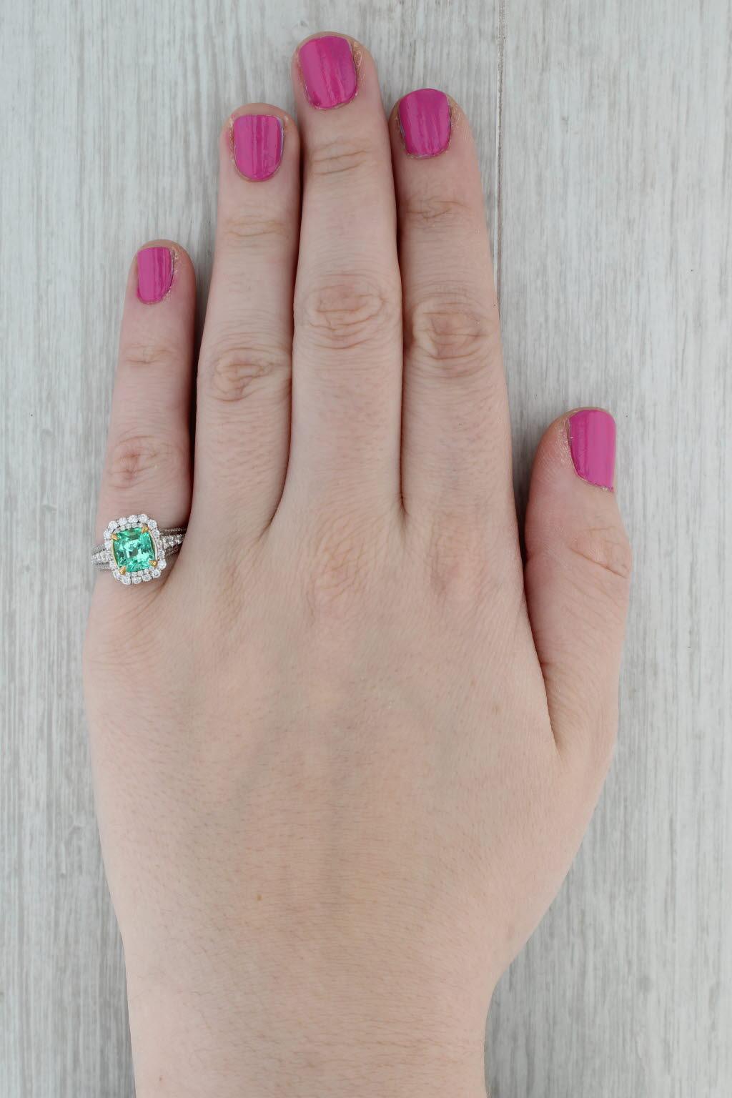 2.59ctw Emerald Diamond Halo Engagement Ring 18k White Gold Size 6 GIA For Sale 4