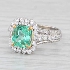 2.59ctw Emerald Diamond Halo Engagement Ring 18k White Gold Size 6 GIA