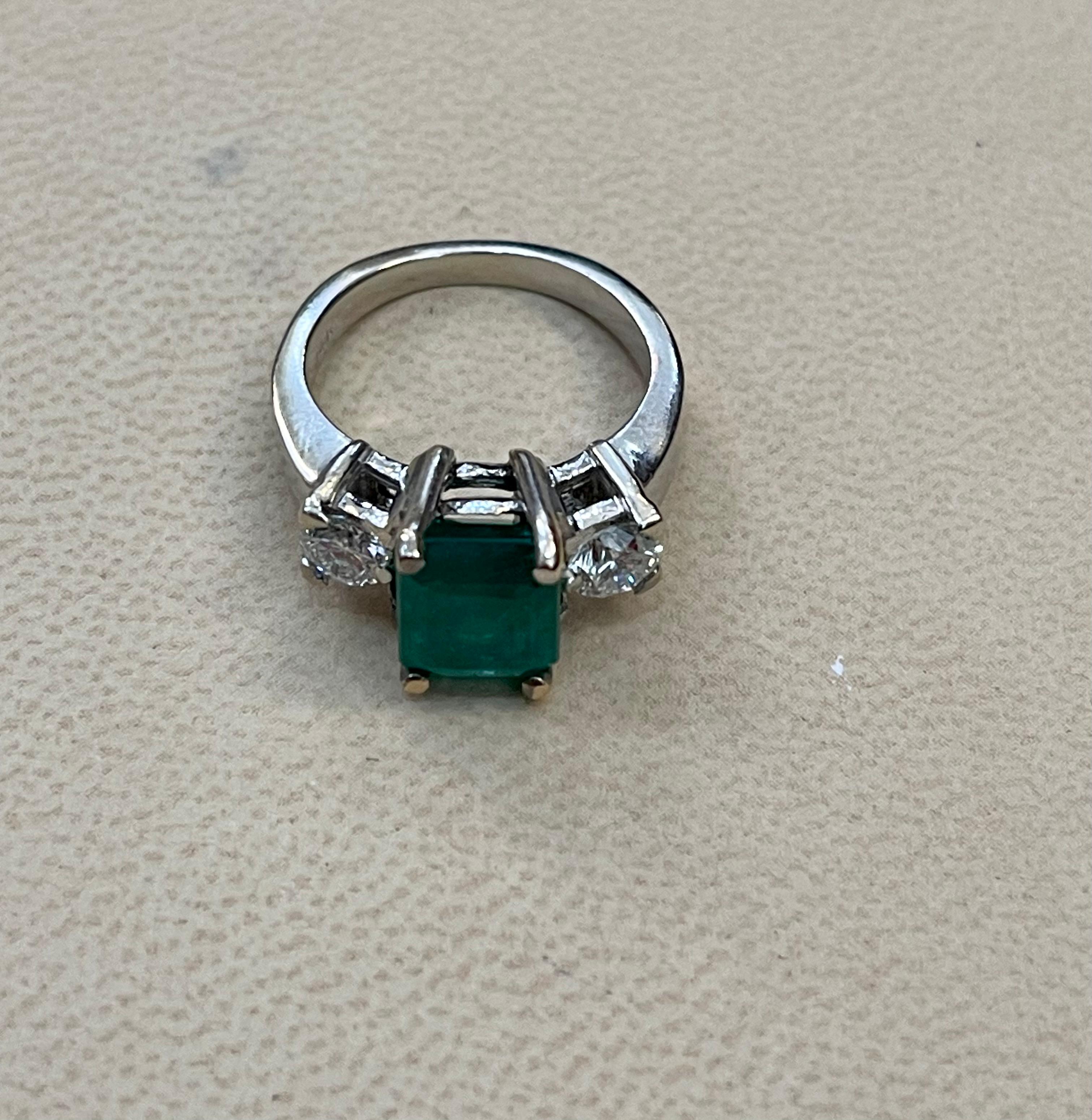 2.5 Carat Natural Emerald Cut Emerald & 0.50 Ct Diamond Ring 14 Karat White Gold 6