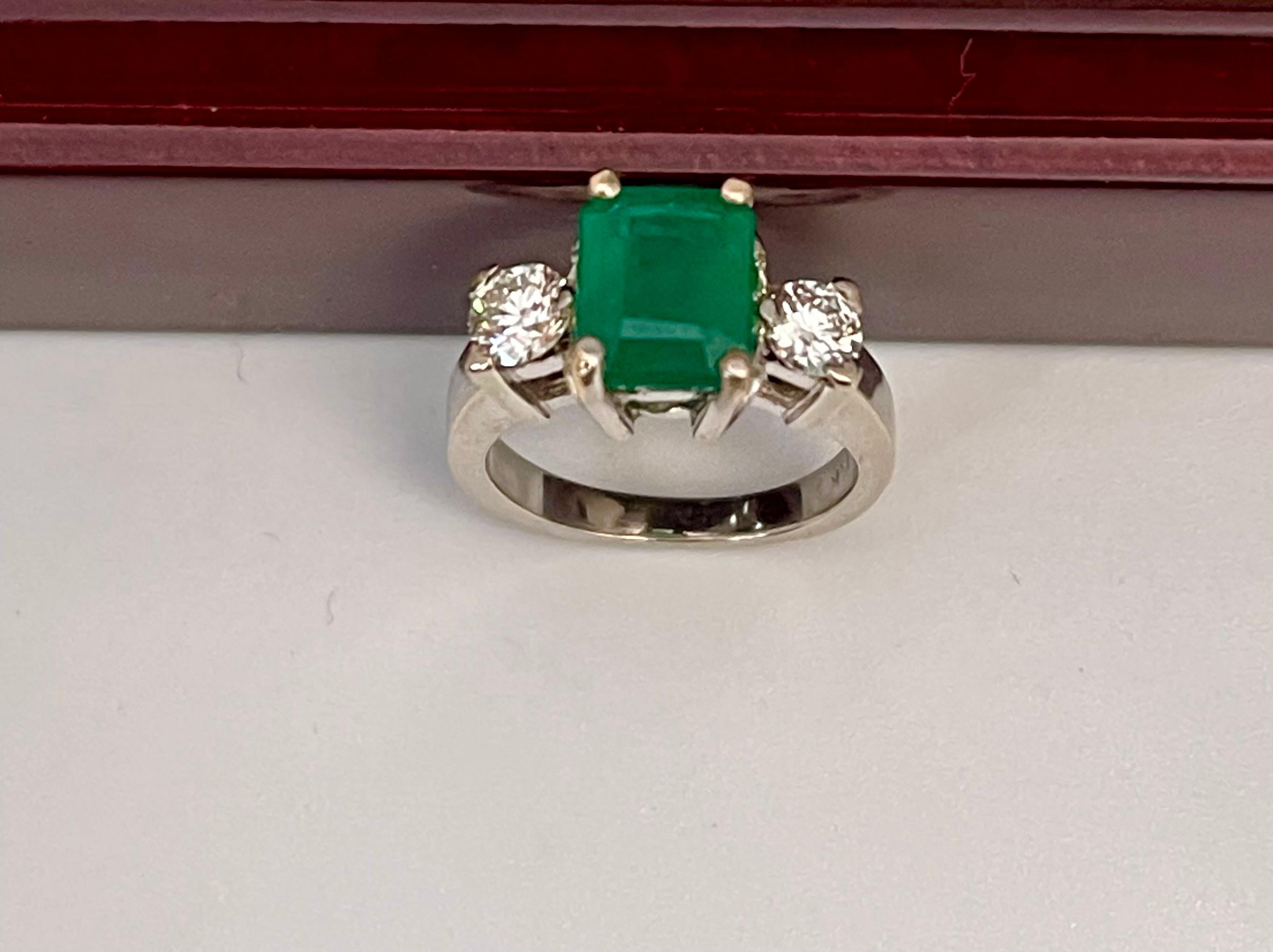 2.5 Carat Natural Emerald Cut Emerald & 0.50 Ct Diamond Ring 14 Karat White Gold 1