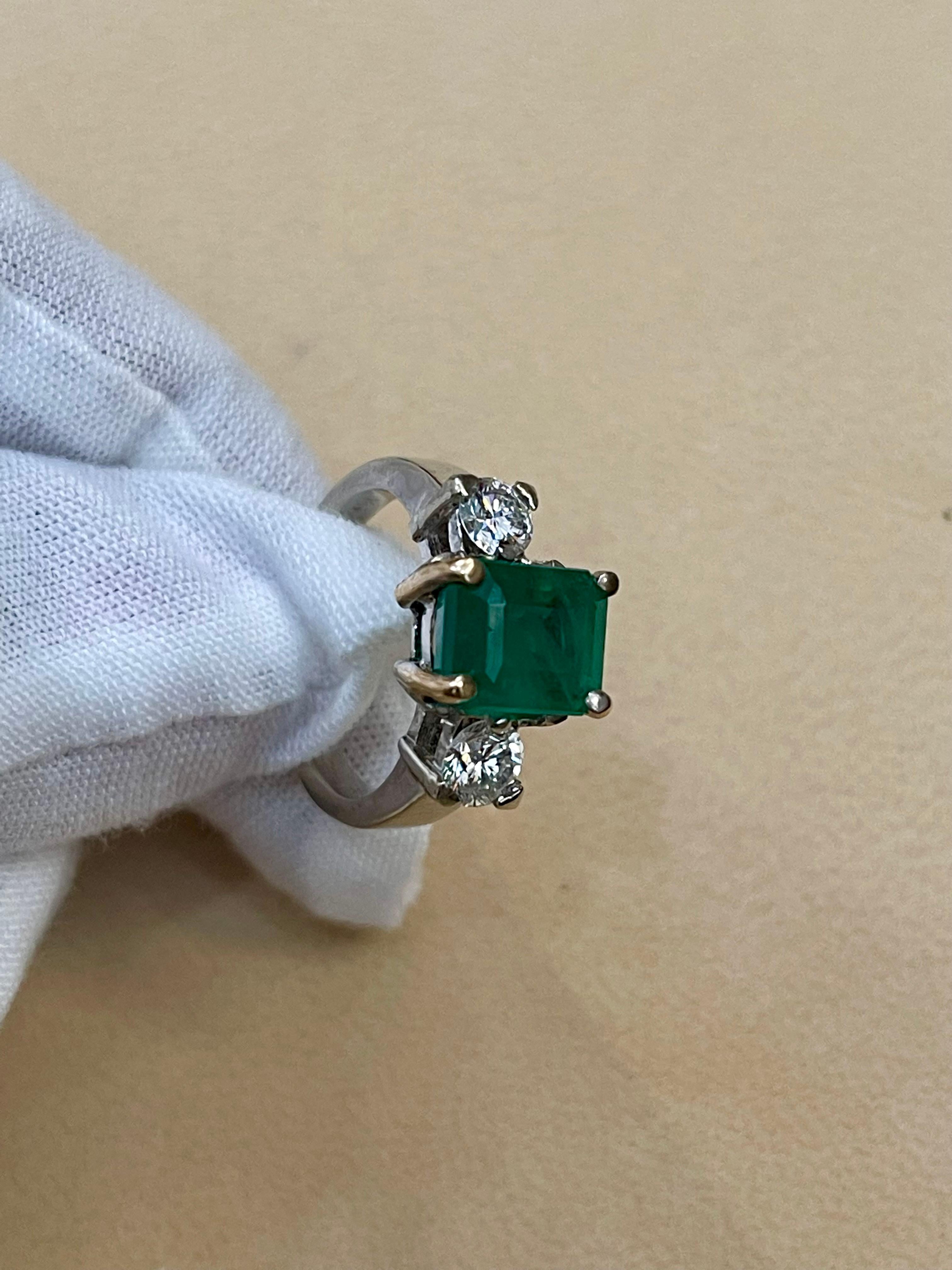 2.5 Carat Natural Emerald Cut Emerald & 0.50 Ct Diamond Ring 14 Karat White Gold 2