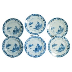 25CM Kangxi Antique Chinese Porcelain Plates Set of 6 Dinner With Landscape