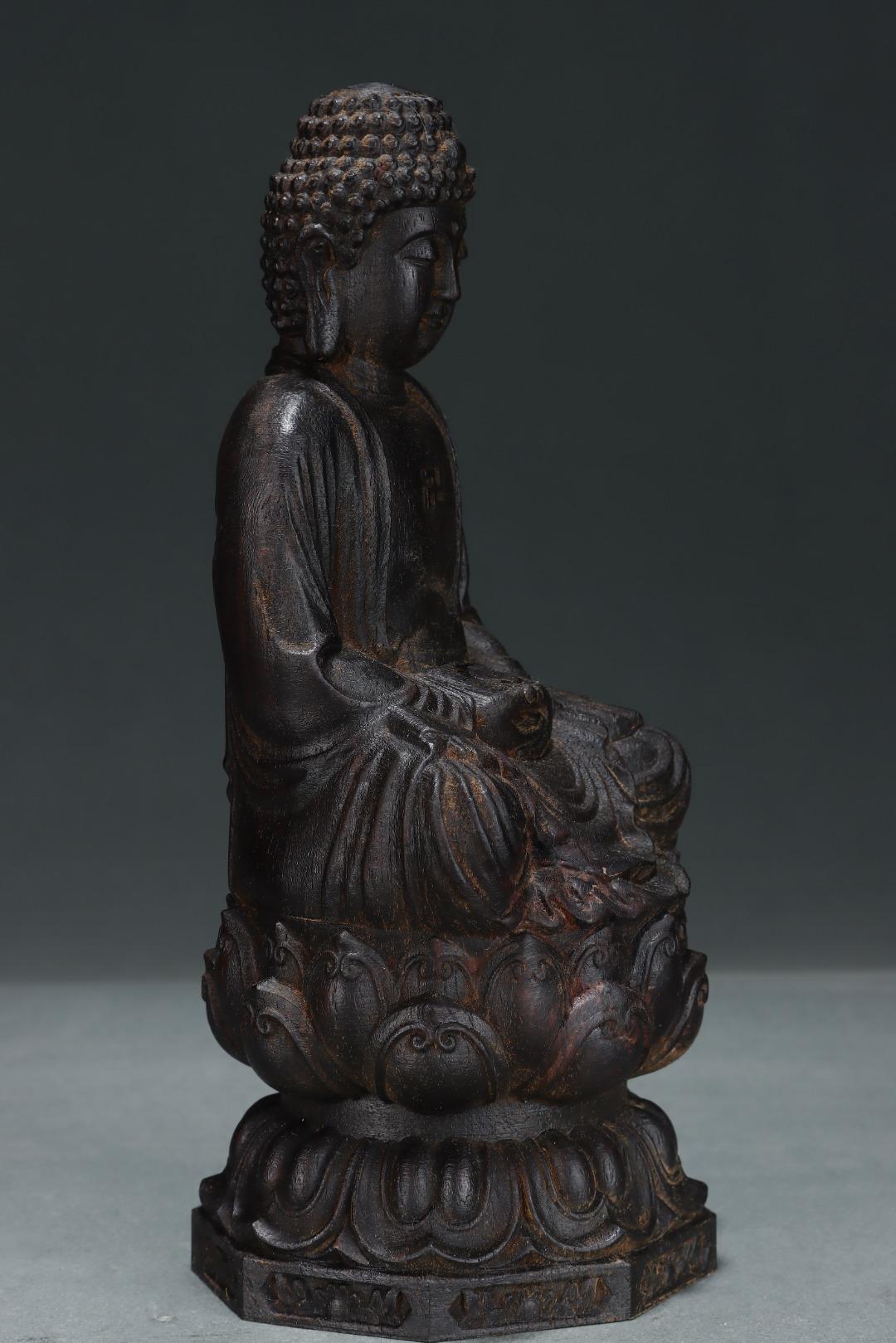 25cm Vintage Agarwood geschnitzter Vairocana-Buddha auf Lotusblume sitzend auf Lotusblume, Vintage im Angebot 2