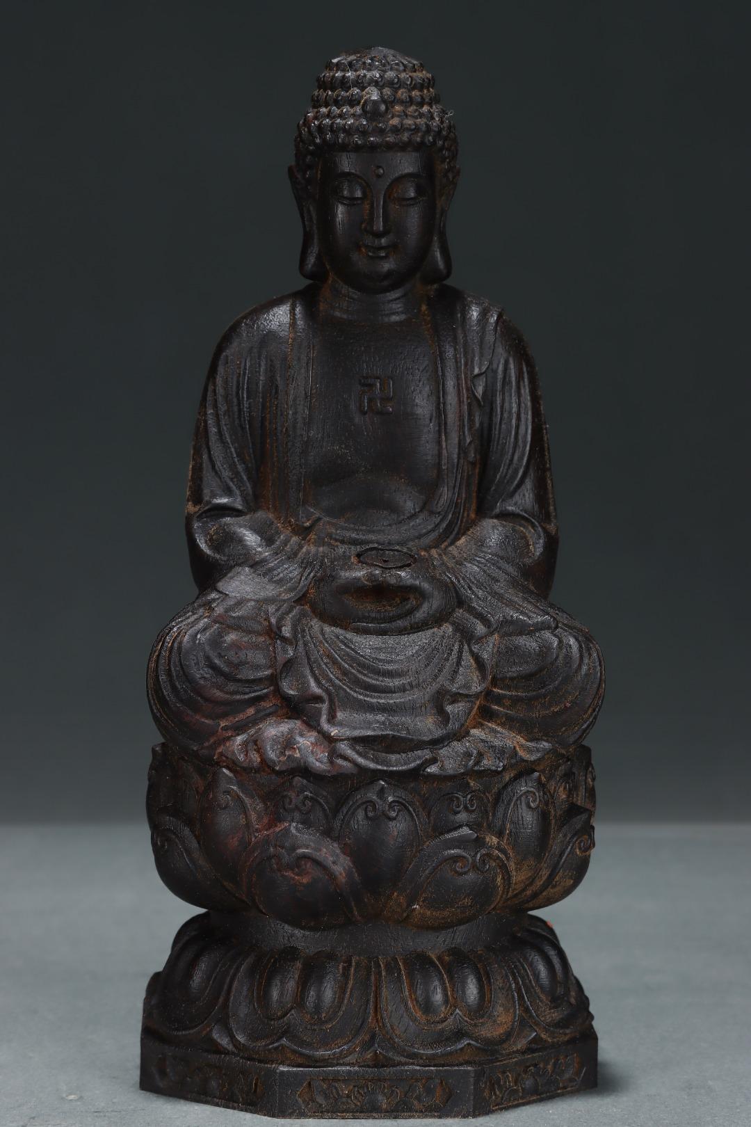 25cm Vintage Agarwood geschnitzter Vairocana-Buddha auf Lotusblume sitzend auf Lotusblume, Vintage im Angebot 4
