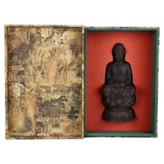 25cm Vintage Agarwood Carving Vairocana Buddha Sitting on Lotus Flower