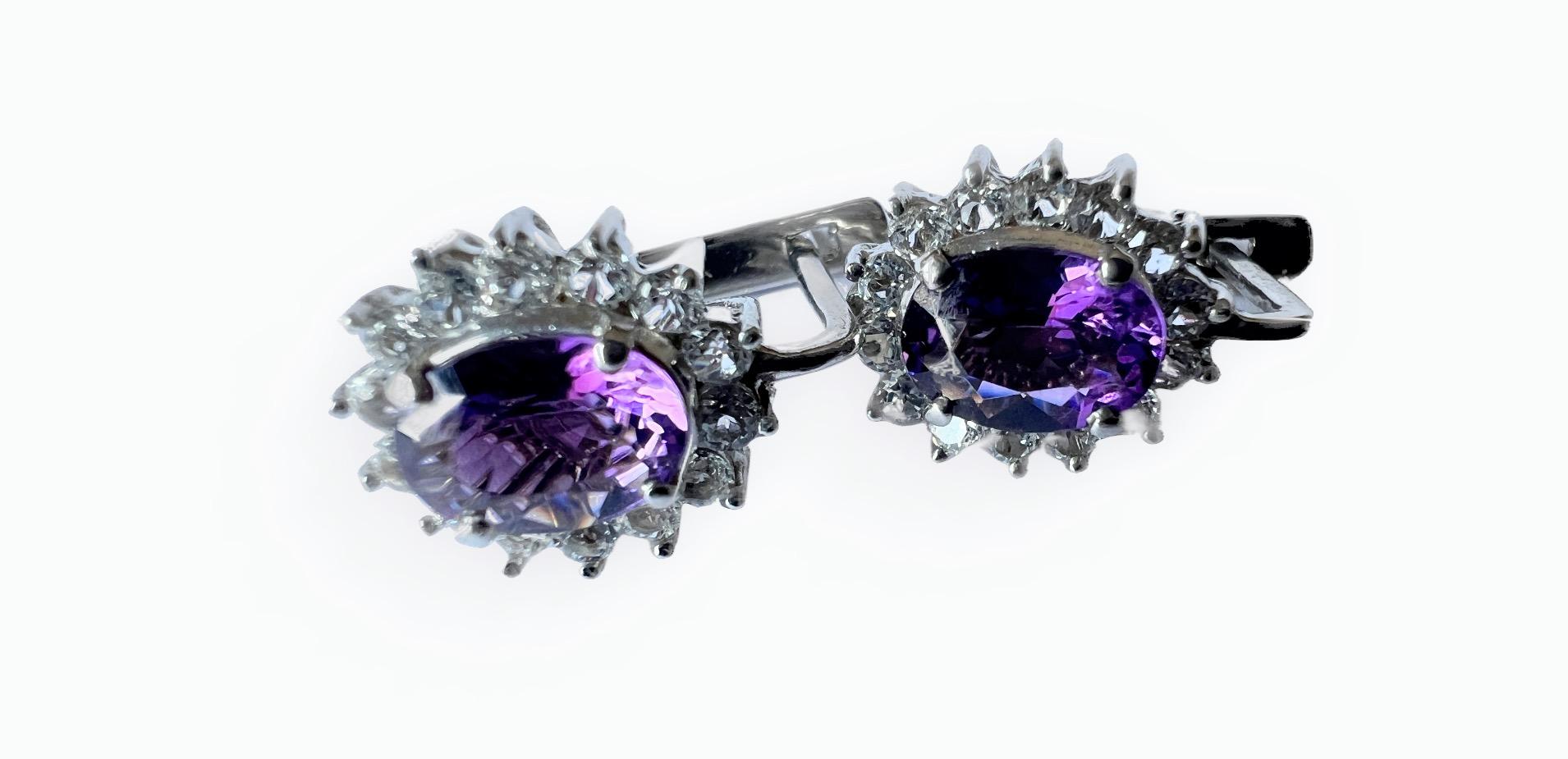 2.5ct Oval Amethyst Plug Earrings Platinum Silver In New Condition For Sale In Sheridan, WY