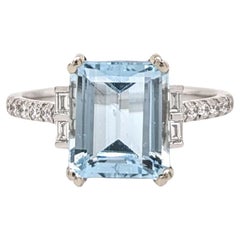 2.5ct Aquamarine Ring w Earth Mined Diamonds in Solid 14K White Gold EM 9x8mm