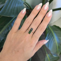 2.5Ct Black Tourmaline Ring with Natural Diamond Accents: Solid 14K Gold, 16x4mm