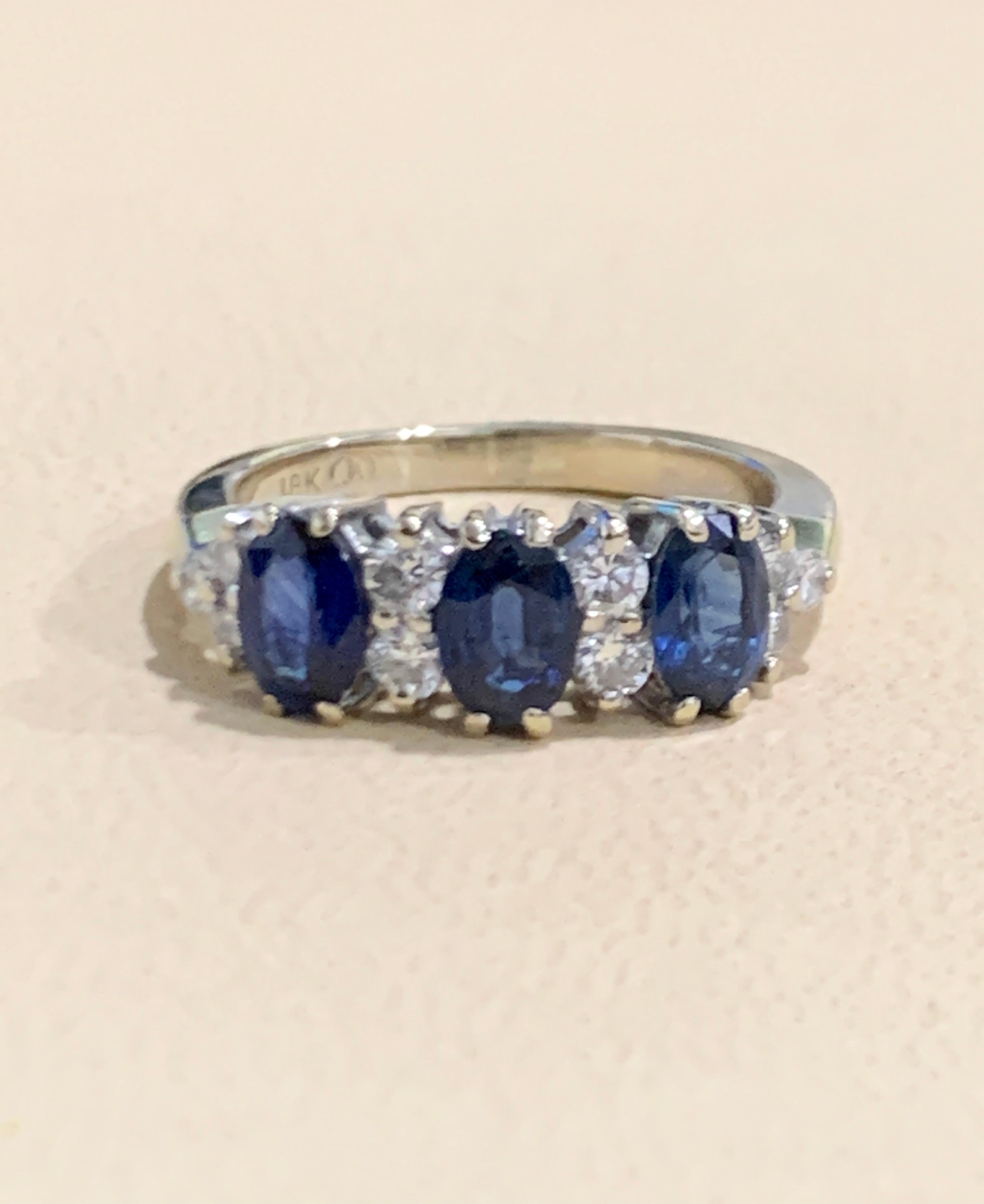 2.5Ct Blue Sapphire & 0.6 Ct Diamond Cocktail Ring in 18 Karat White Gold Estate 8