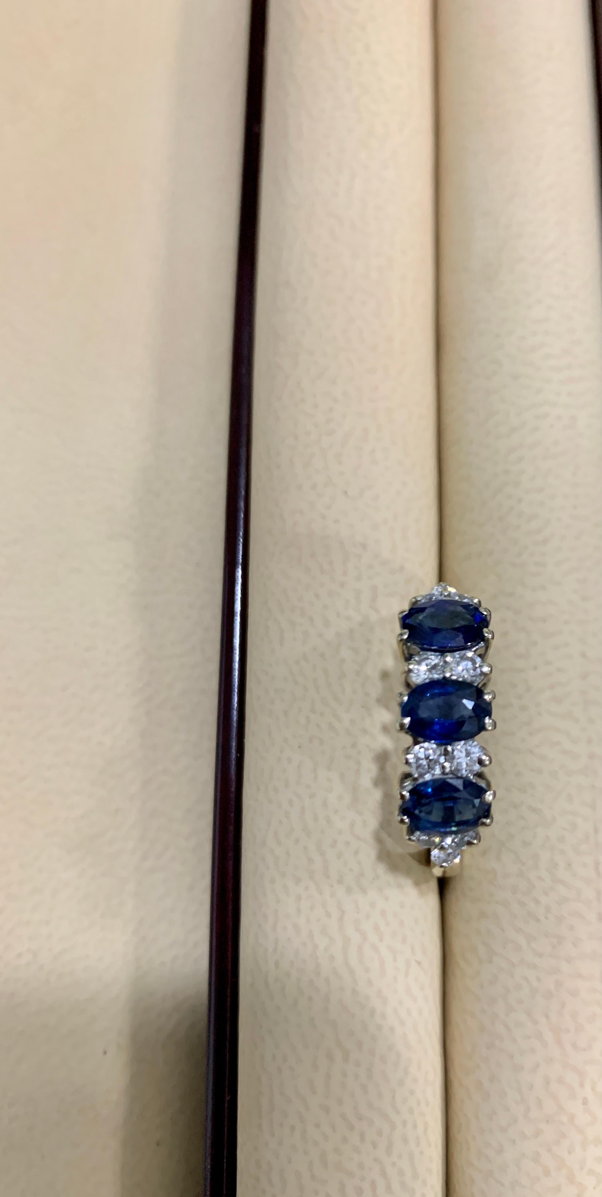 2.5Ct Blue Sapphire & 0.6 Ct Diamond Cocktail Ring in 18 Karat White Gold Estate 1