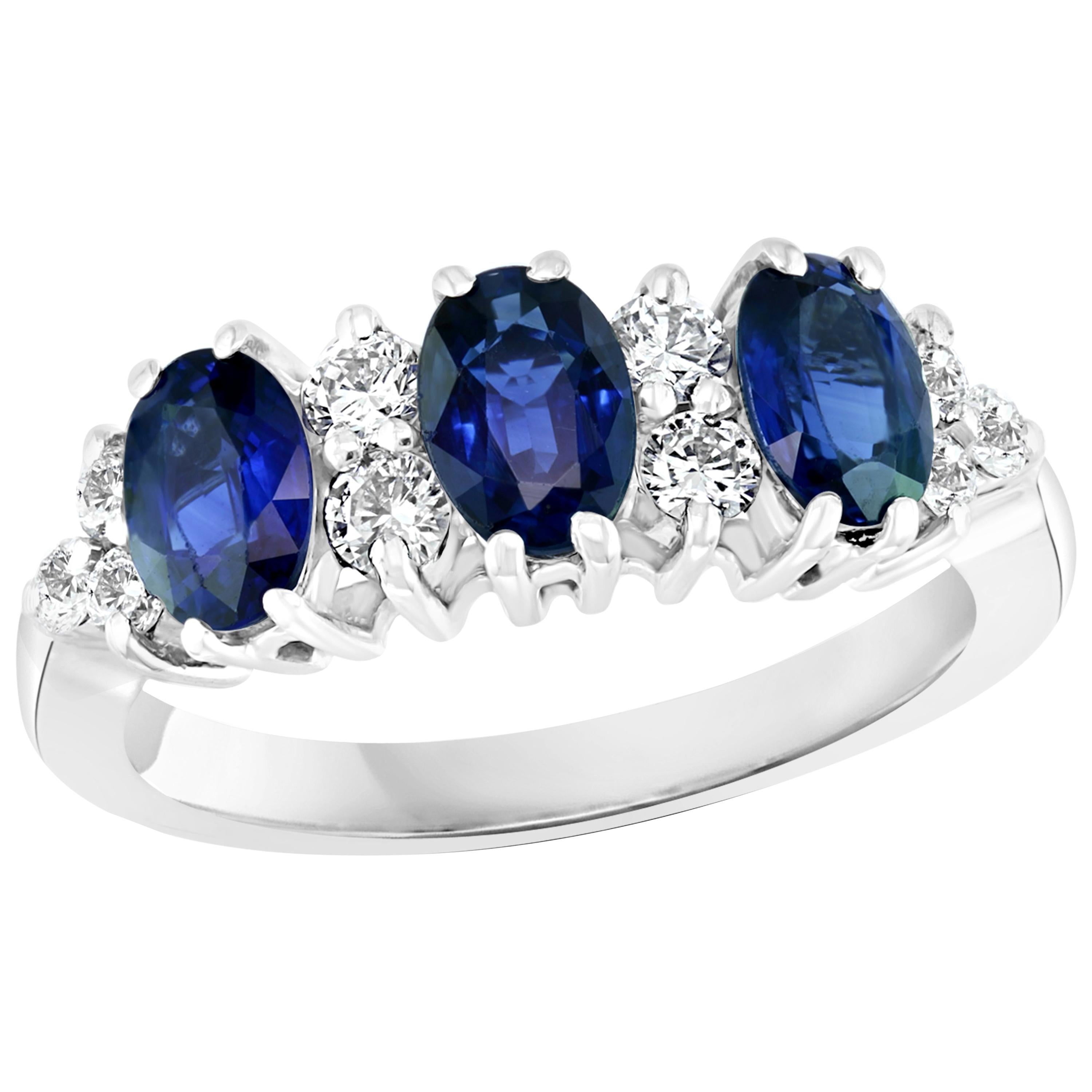 2.5Ct Blue Sapphire & 0.6 Ct Diamond Cocktail Ring in 18 Karat White Gold Estate