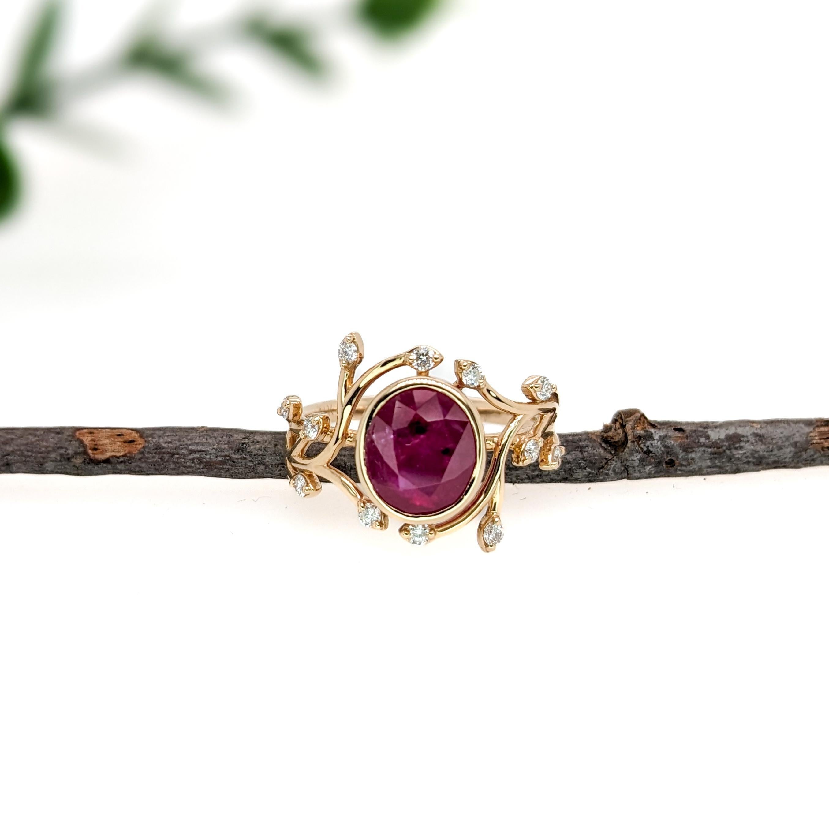 Art Deco 2.5ct Burma Ruby Ring w Natural Diamond Accents in Solid 14K Yellow Gold  Oval For Sale