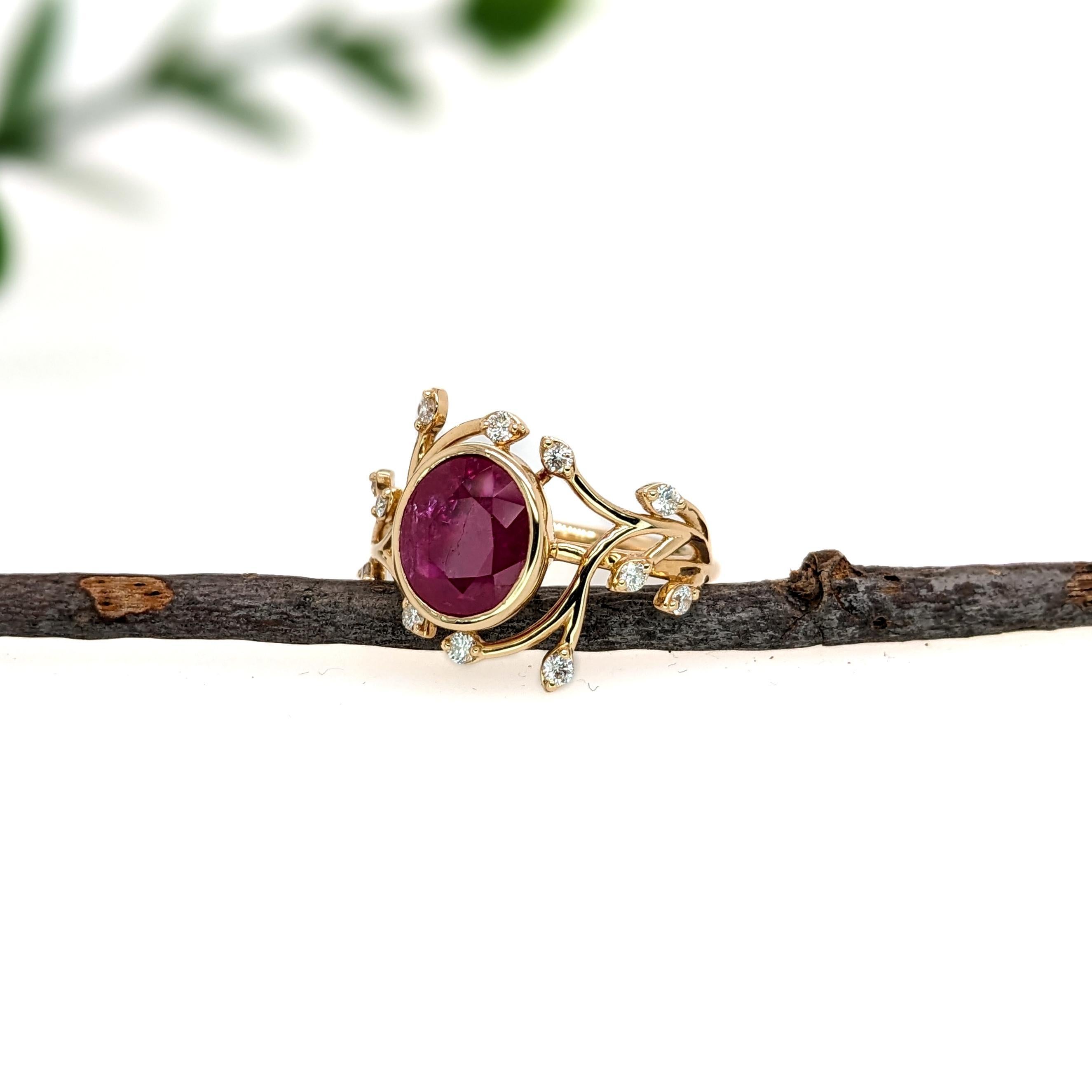Oval Cut 2.5ct Burma Ruby Ring w Natural Diamond Accents in Solid 14K Yellow Gold  Oval For Sale