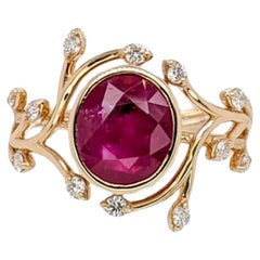 2.5ct Burma Ruby Ring w Natural Diamond Accents in Solid 14K Yellow Gold  Oval
