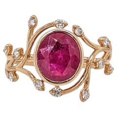 2.5ct Burma Ruby Vine Ring w Earth Mined Diamonds in Solid 14K Gold Oval 9x8mm