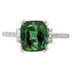 2.5ct Chrome Tourmaline Ring w Earth Mined Diamonds in Solid 14K Gold CU 8x7mm