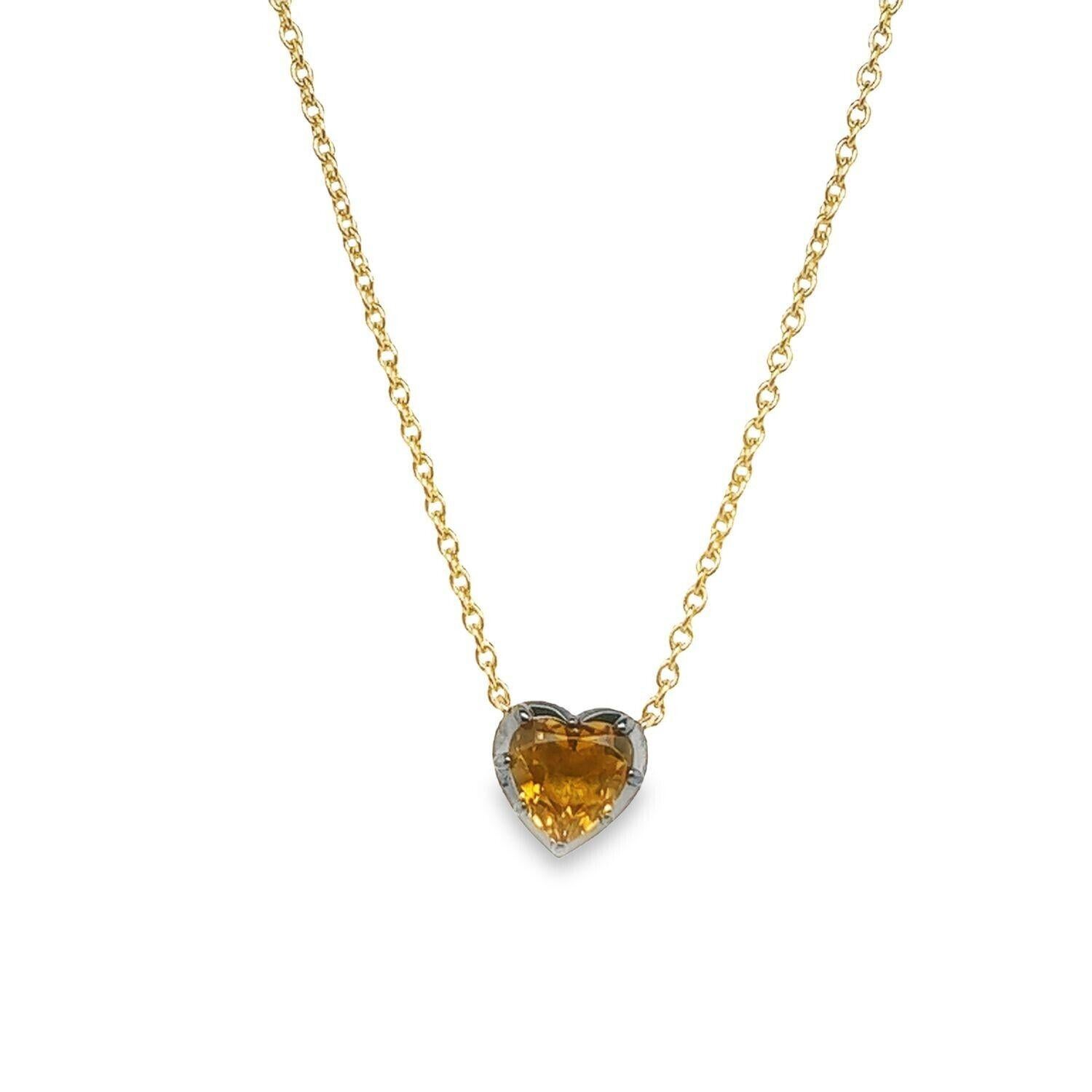 Heart Cut 2.5ct Citrine Heart Set in 14ct Yellow Gold Chain For Sale