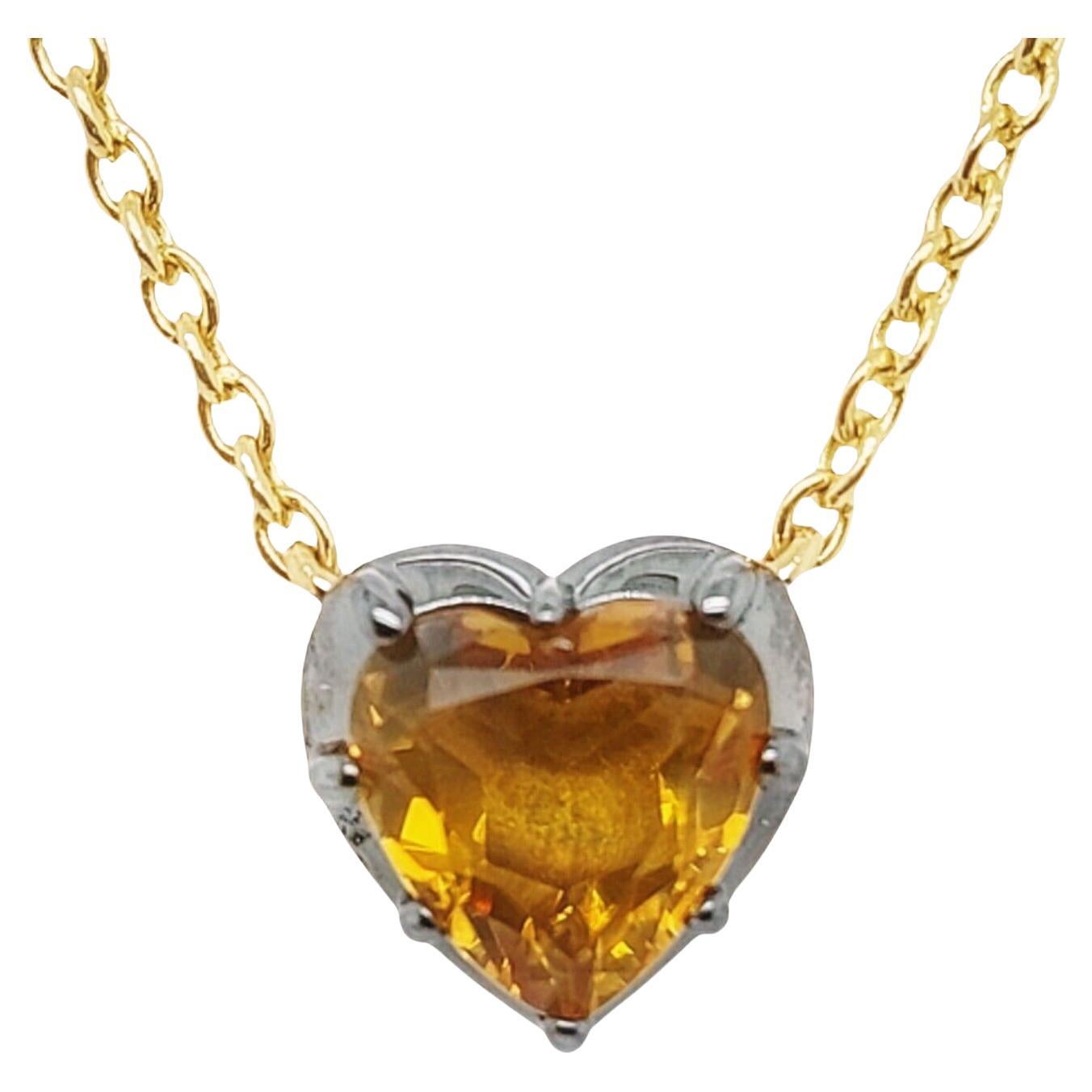 2.5ct Citrine Heart Set in 14ct Yellow Gold Chain For Sale