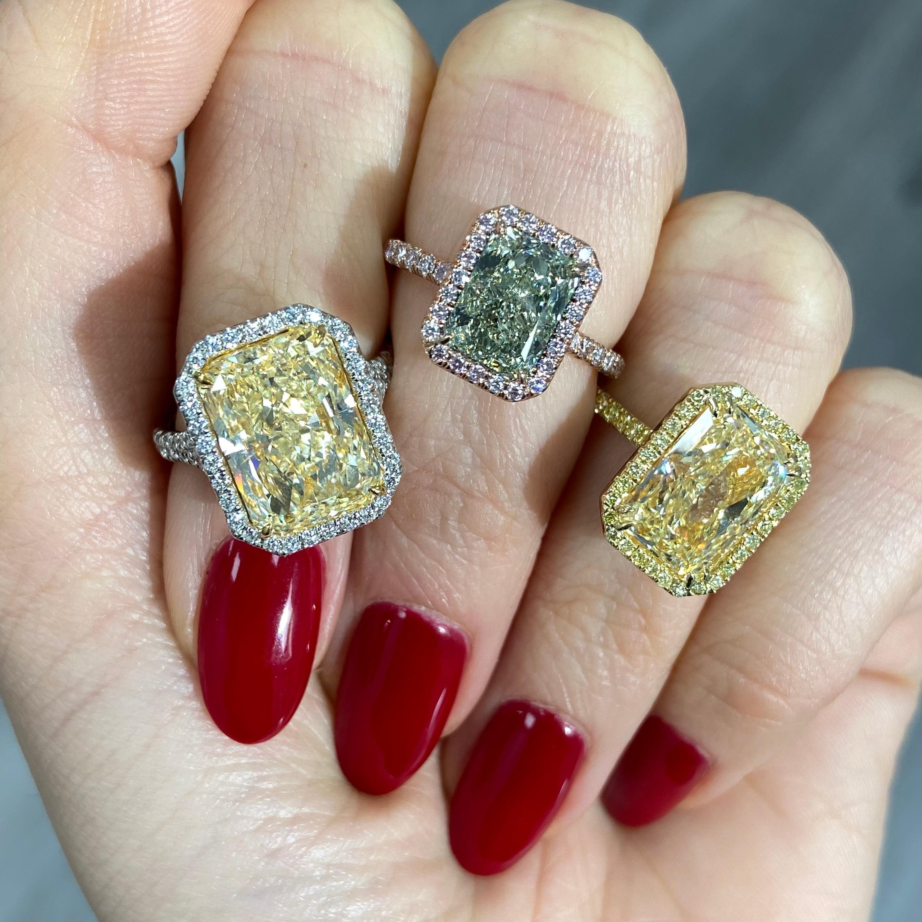 GIA 2,5ct Fancy Grün Gelb  Länglicher Diamant im Radiant-Schliff  Ring – seltene Farben Damen