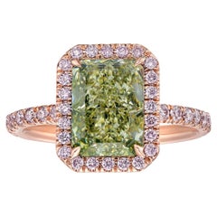 GIA 2,5ct Fancy Grün Gelb  Länglicher Diamant im Radiant-Schliff  Ring – seltene Farben