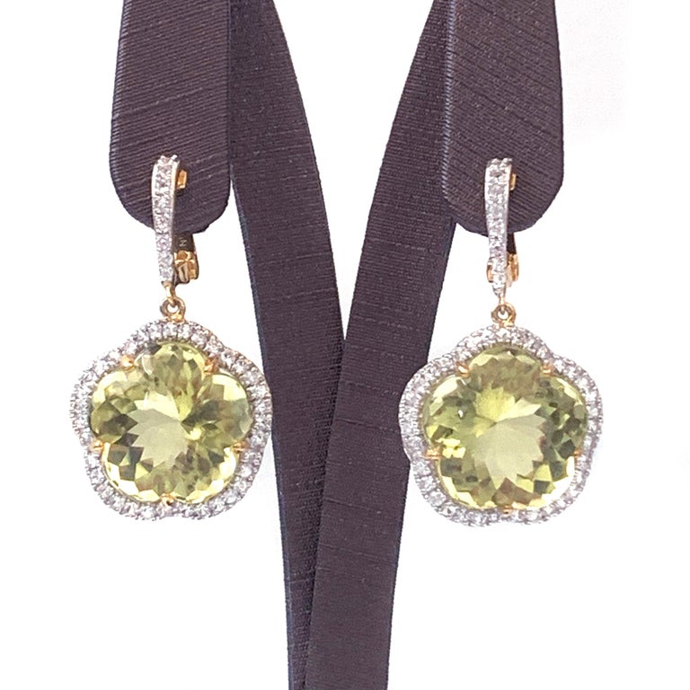 25ct Flower Lemon Quartz and White Sapphire Earrings For Sale at 1stDibs