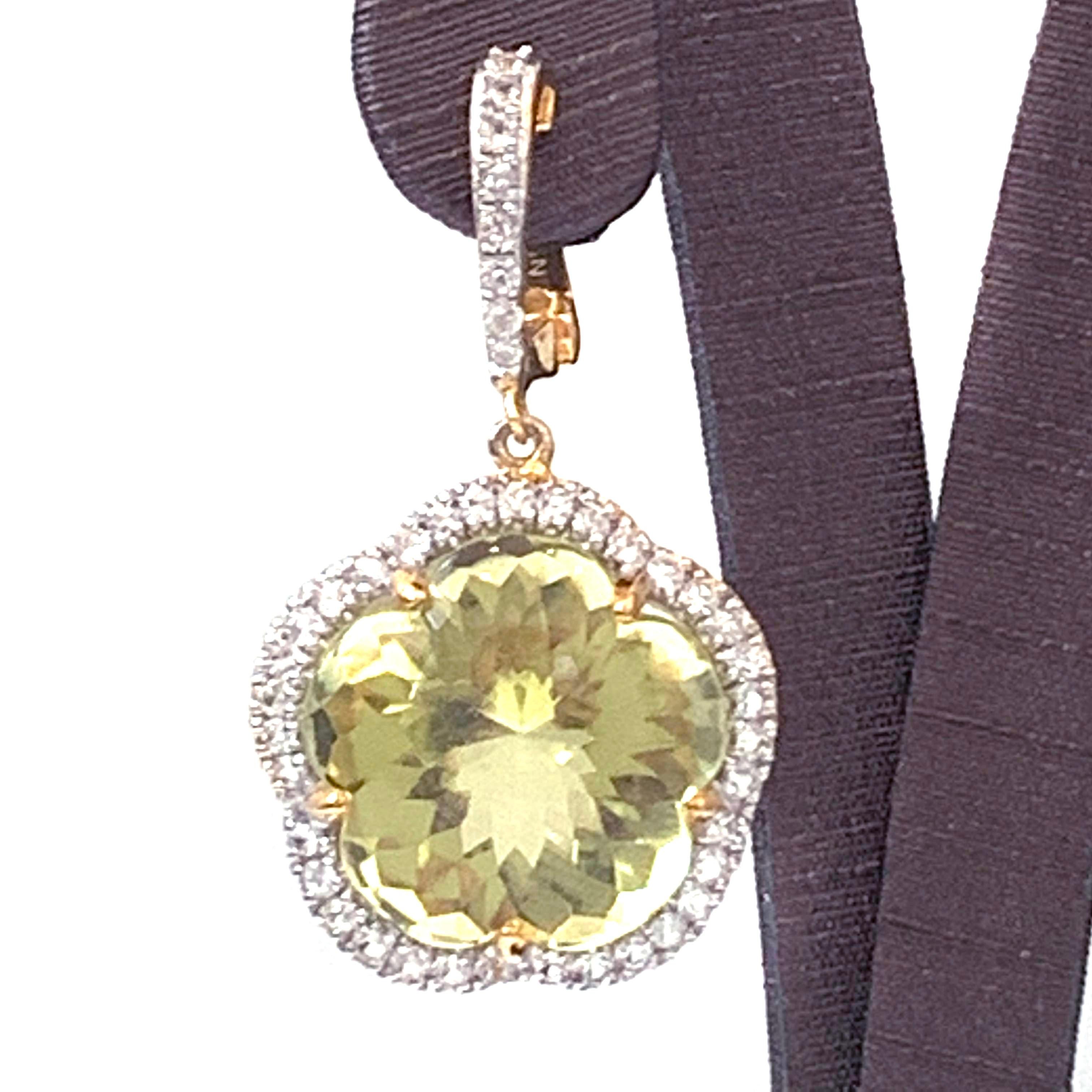 25ct Flower Lemon Quartz and White Sapphire Earrings In New Condition In Los Angeles, CA