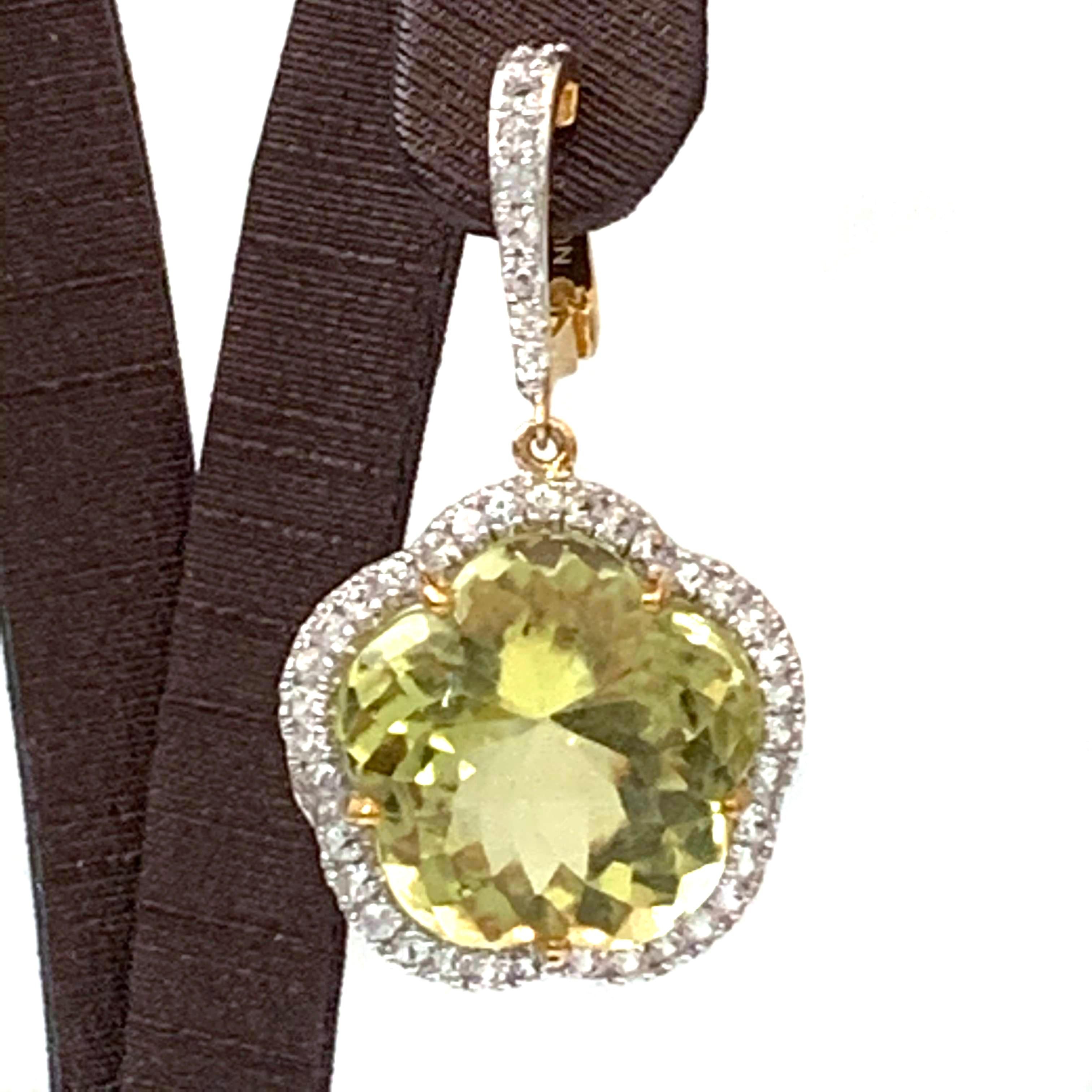 Women's 25ct Flower Lemon Quartz and White Sapphire Earrings