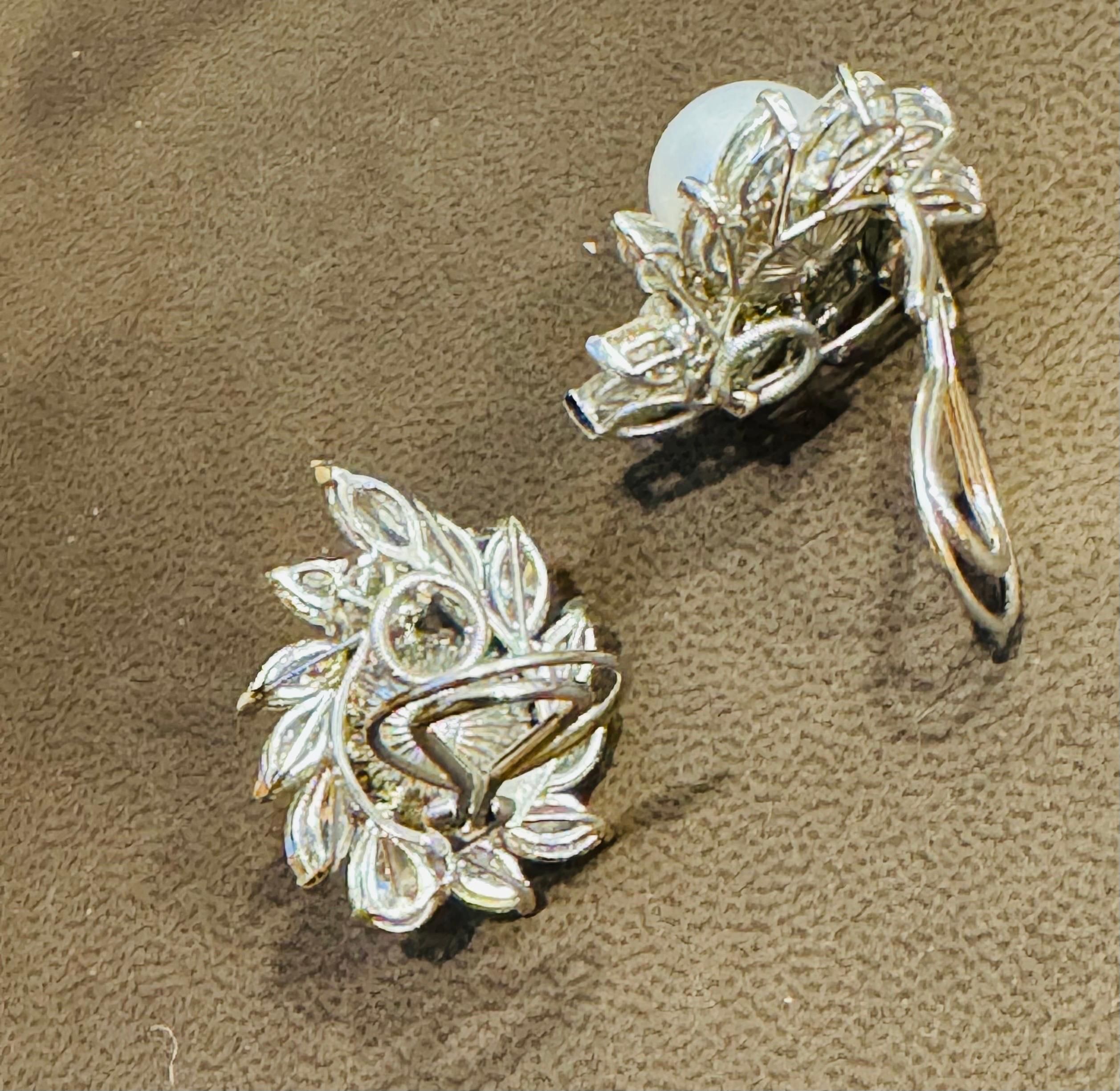 25Ct Marquise & Pear Diamond & South sea Pearl Stud Earring, Ring Platinum 1960' 10