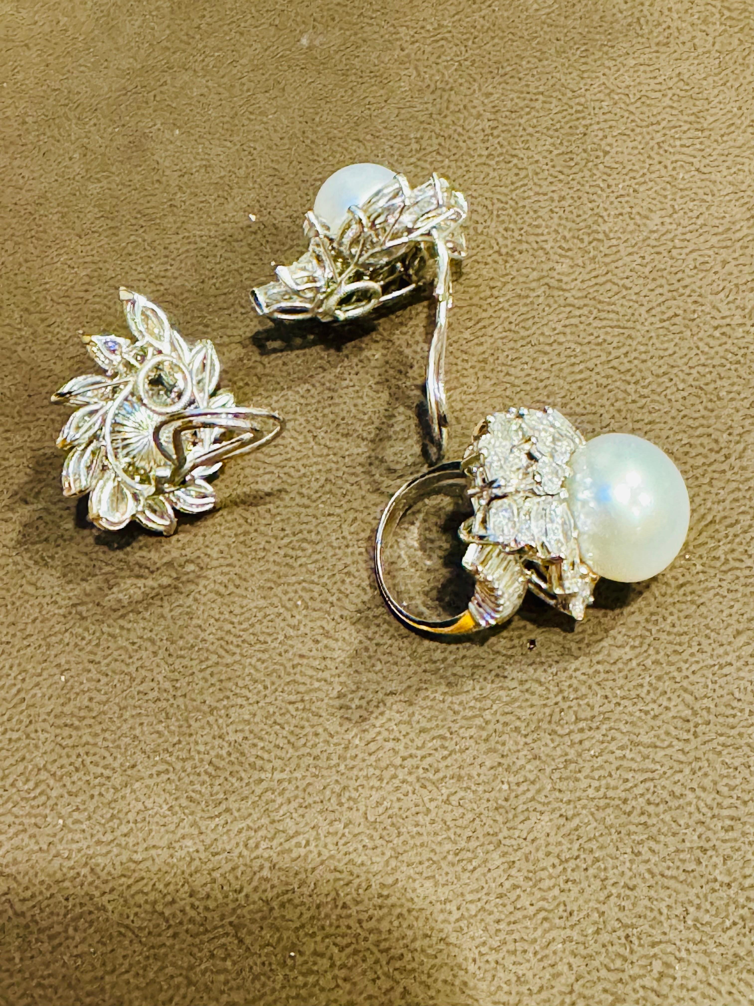 25Ct Marquise & Pear Diamond & South sea Pearl Stud Earring, Ring Platinum 1960' 11