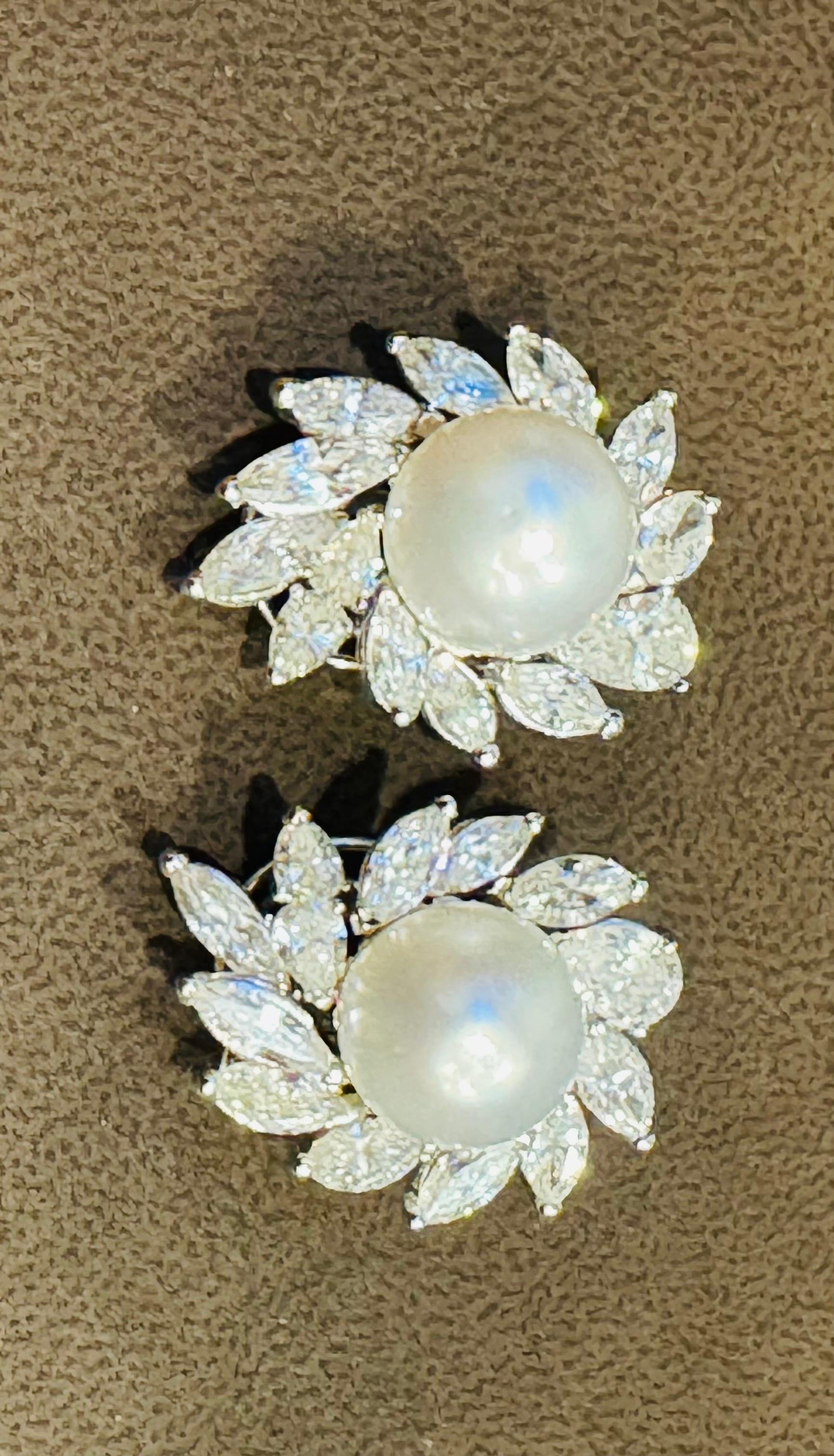Women's 25Ct Marquise & Pear Diamond & South sea Pearl Stud Earring, Ring Platinum 1960'