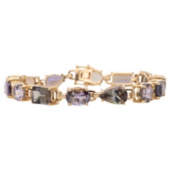 25ct Natural Fancy Bi-Color Tanzanite Bracelet 14K Gold Mixed Shape Rare Colors