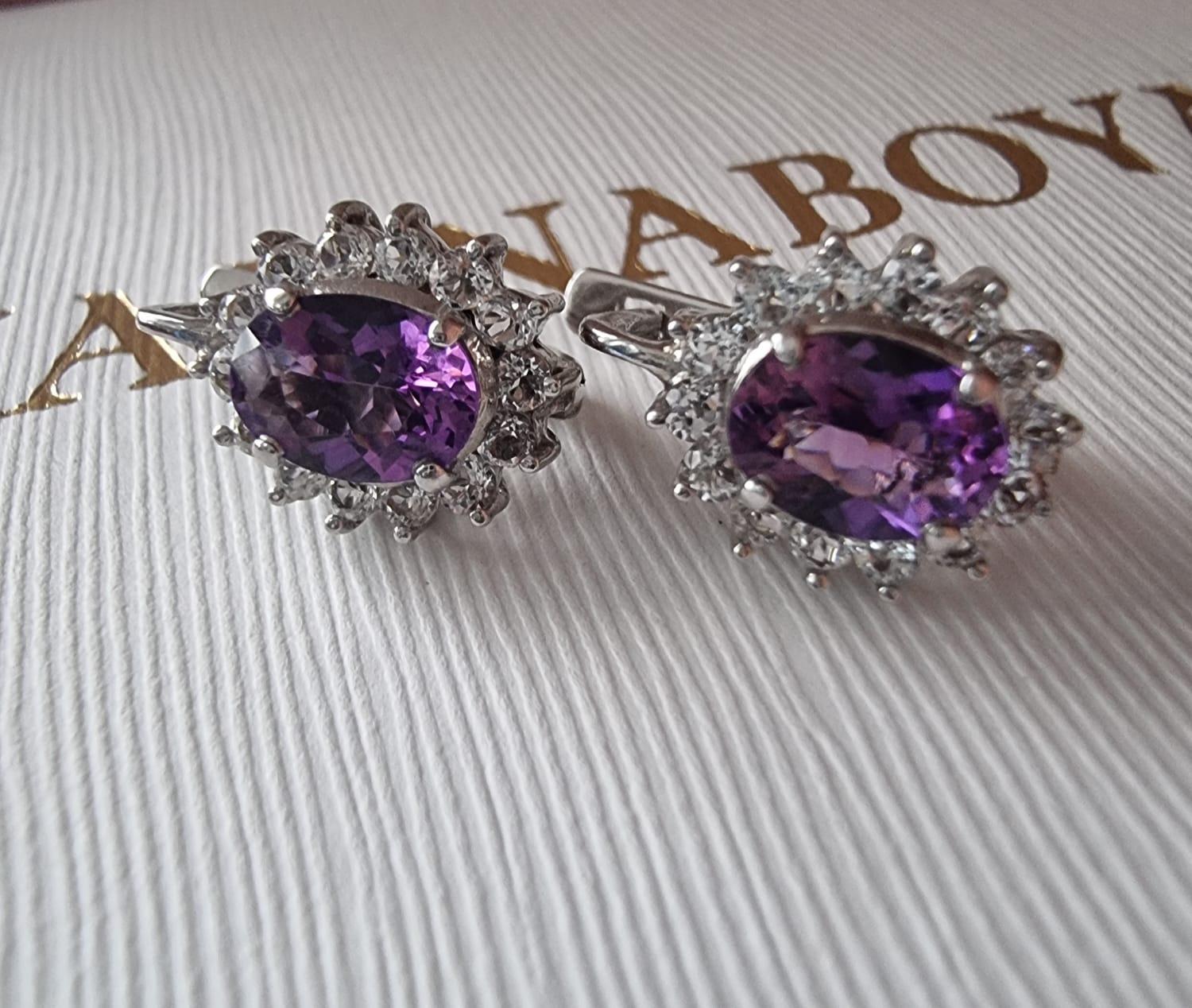 Oval Cut 2.5ct Oval Amethyst Plug Earrings Platinum Silver For Sale