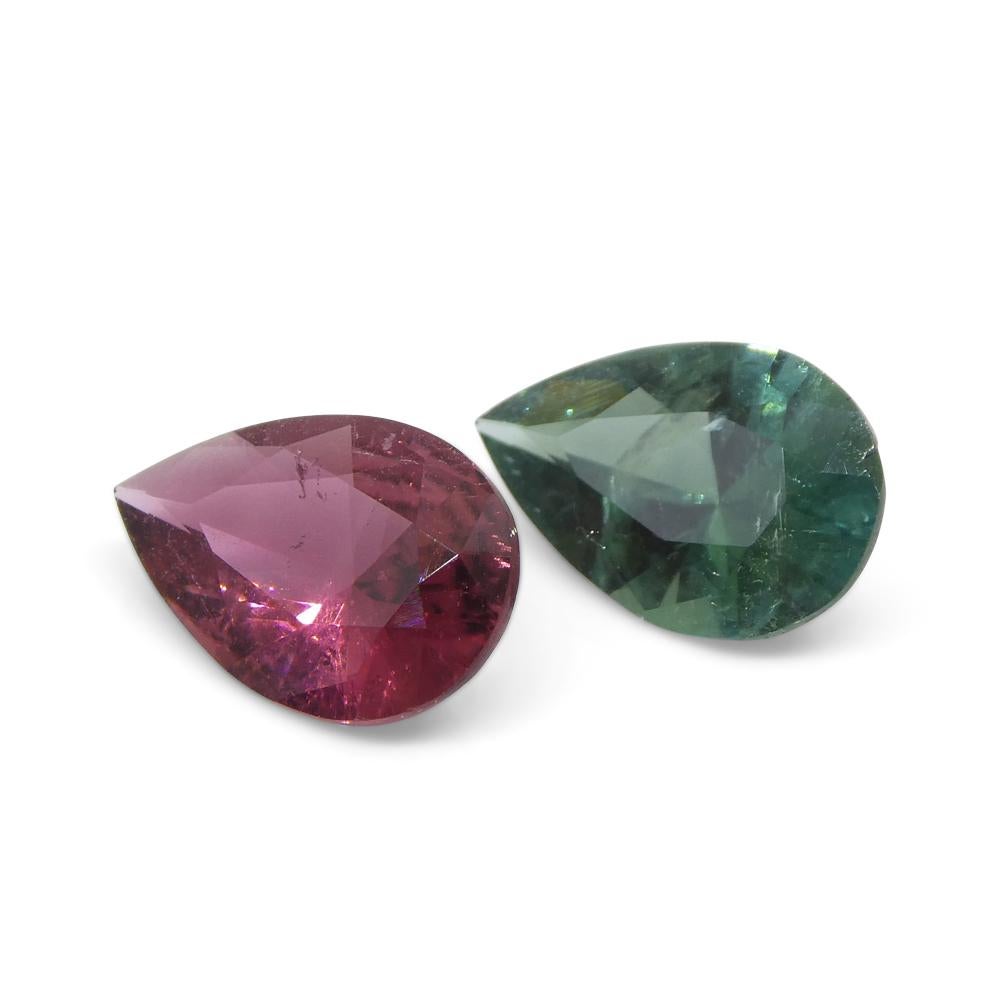 2.5ct Pair Pear Pink/Blue Tourmaline from Brazil For Sale 6