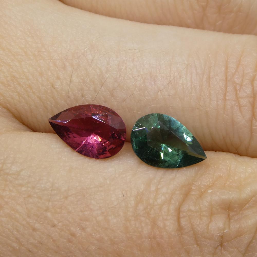 Brilliant Cut 2.5ct Pair Pear Pink/Blue Tourmaline from Brazil For Sale