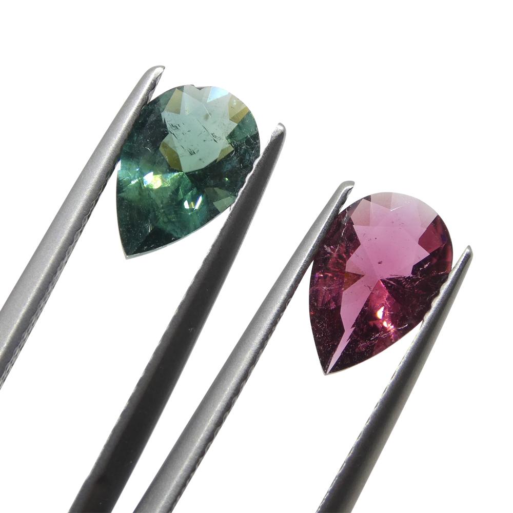 2.5ct Pair Pear Pink/Blue Tourmaline from Brazil In New Condition For Sale In Toronto, Ontario