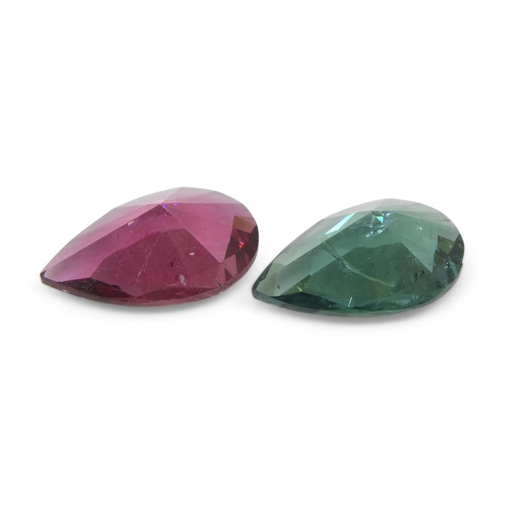 Women's or Men's 2.5ct Pair Pear Pink/Blue Tourmaline from Brazil For Sale